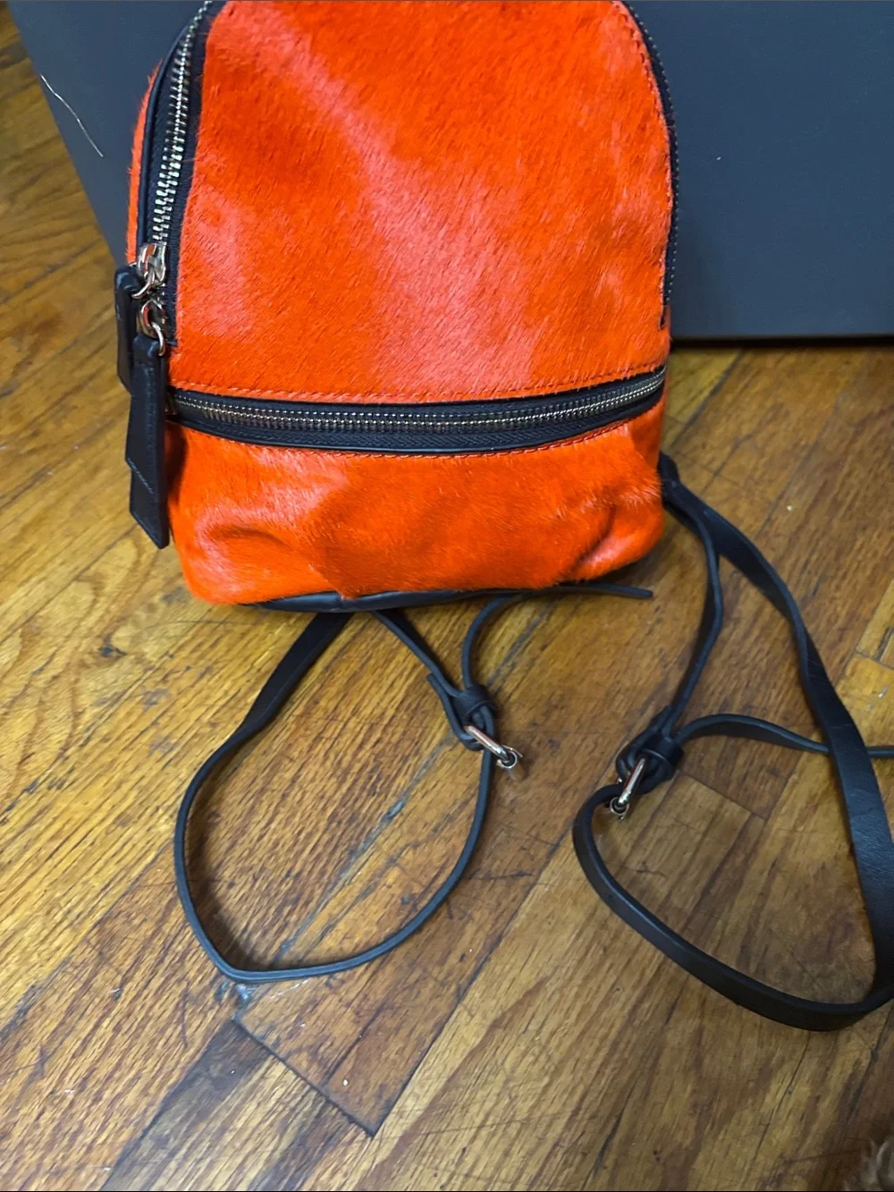 Zara Orange Haircalf Mini Backpack with Black Trim